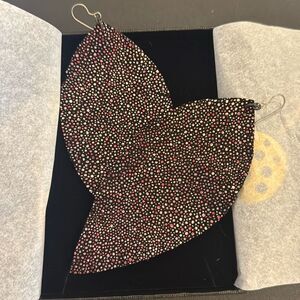 Big silver red glitter earrings, oversized sparkly, large leaf earrings NIB